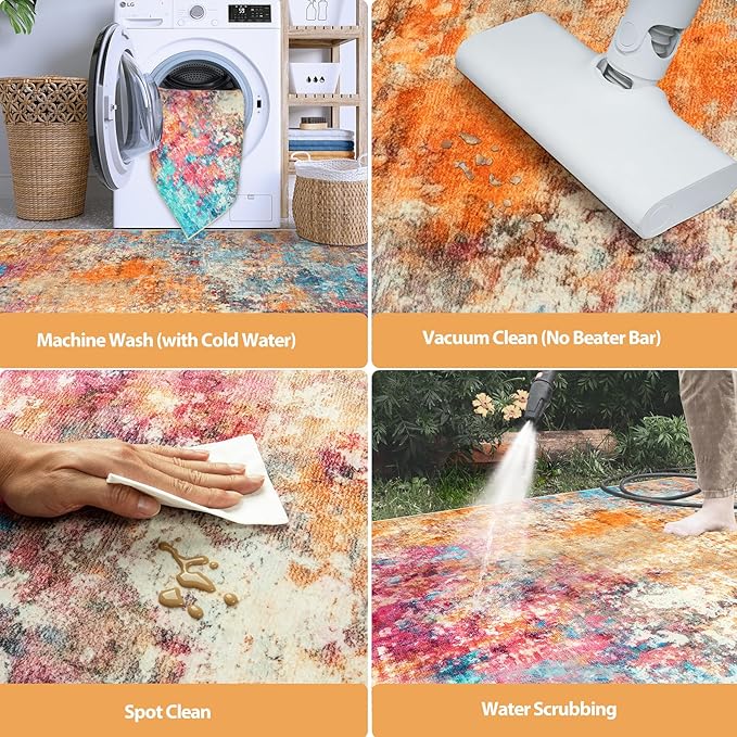 10x14 Area Rugs for Living Room Rug Washable: Abstract Large Rug Indoor Modern Carpet Non Slip for Dining Room Bedroom Nursery Home Office Colorful