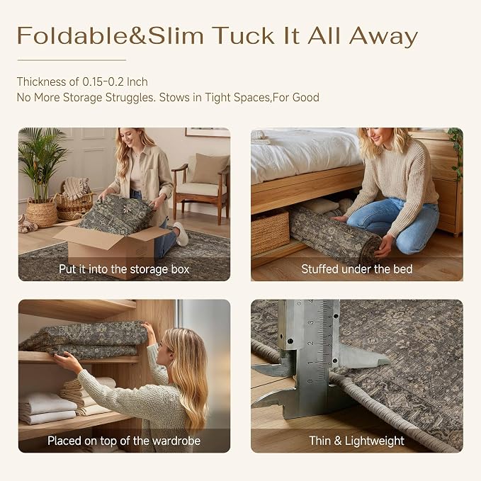 2x7 Washable Runner Rug for Hallway Kitchen Vintage Brown Non Slip Low Pile Carpet Traditional Retro Soft Throw Rug for Bathroom Bedroom Entryway Indoor Entrance