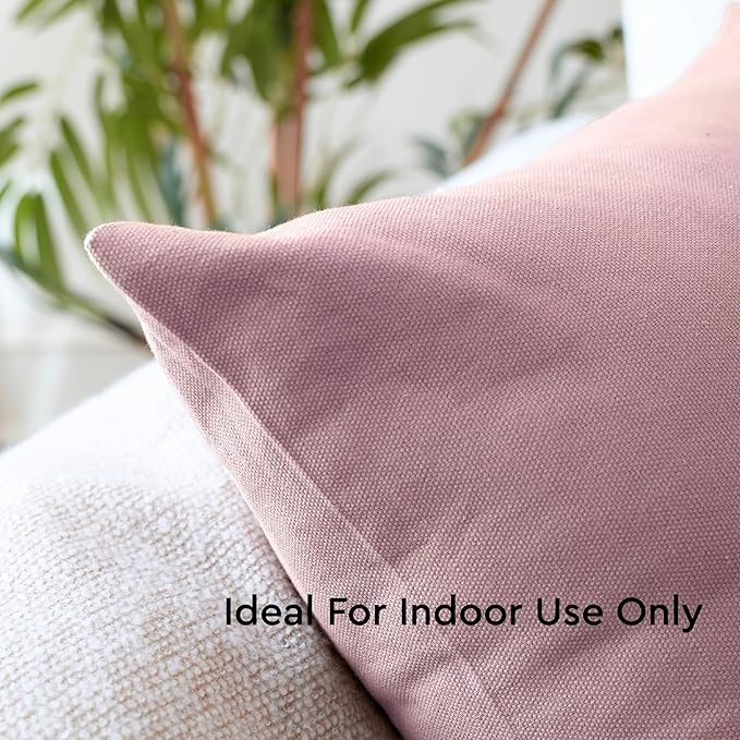 Encasa XO Throw Pillow Covers 18x18 in Set of 2 Mauve | No Inserts | Cotton Pillow Covers for Living Room, Bed, Sofa, Couch | Decorative Cushion Covers with Improved Zipper