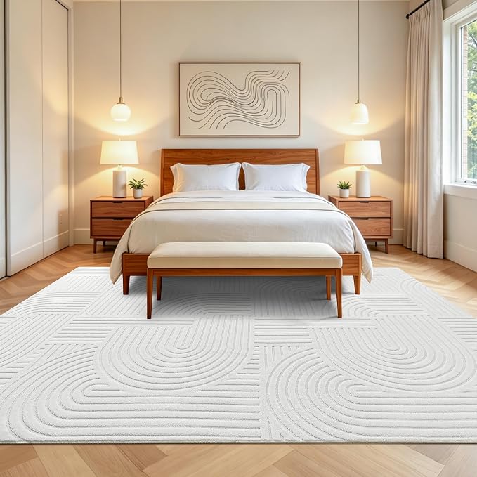 Pauwer 6x9 Washable Area Rugs for Living Room Modern White Solid Color Soft Fluffy Rugs for Bedroom Non Slip Boho Accent Indoor Mat Floor Carpet Cover for Kids Room Dining Room Kitchen Office