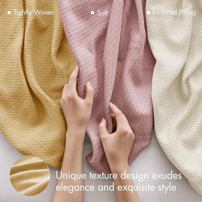 Madison Park 100% Egyptian Cotton Lightweight Summer Blanket, Breathable Waffle Knit Design, Soft Cozy All-Season Throw for Bed, Couch or Sofa, Mustard Yellow King Size (108"x90")