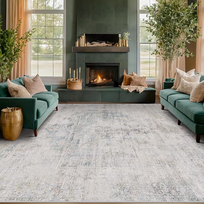 Hazo Haus Modern Living Room Rug - 10x12 Large Area Rug for Dining Room Table, Classroom, Slate Blue Grey, Lightweight, Soft & Foldable