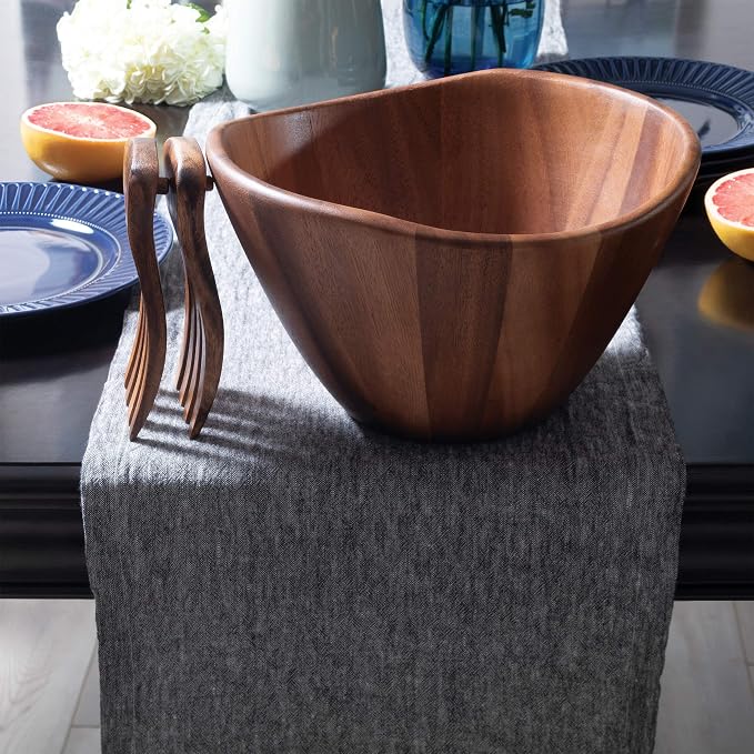Acacia Wave Bowl with Salad Hands