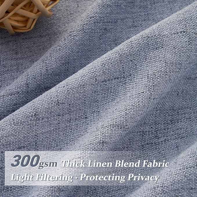 Extra Long 108 Inch Dusty Blue Pleated Linen Light Filtering Sheer Curtains