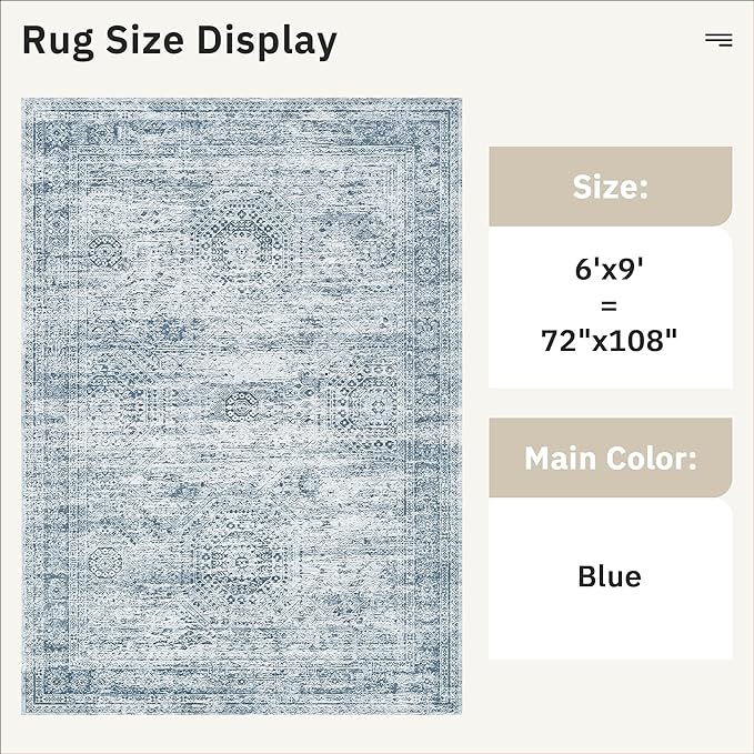 Soalmost 6x9 Area Rug for Living Room Washable 6x9 Non-Slip Modern Rugs for Bedroom Dinning Room Ultra-Thin Indoor Blue