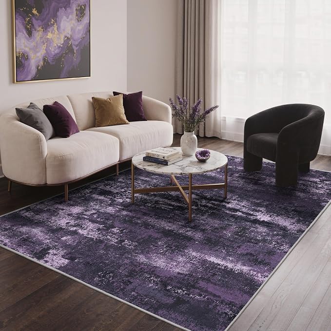 BEIMO Area Rugs 6x9 for Living Room Bedroom, Modern Abstract Machine Washable Rug, Large Soft Low Pile Floor Carpet with Non Slip Backing for Dining Room, Purple