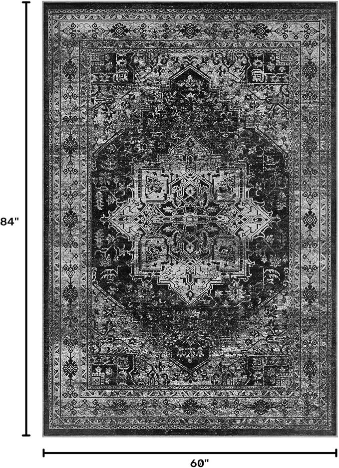 UERMEI 5x7 Area Rug Living Room Rugs - Washable Vintage Soft Large Rug Indoor Floor No Slip Rug Carpet for Bedroom Farmhouse Under Dining Table Home Office Decor - Black
