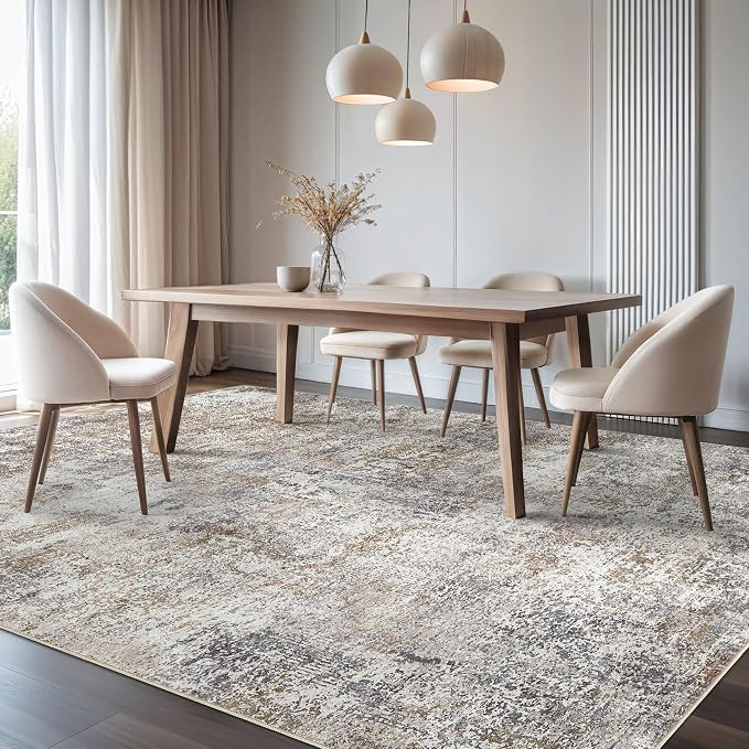 DMOYEST Area Rug Living Room Rugs - 5x7 Abstract Large Soft Indoor Washable Rug Neutral Modern Low Pile Carpet for Bedroom Dining Room Farmhouse Home Office - Brown/Grey/Black