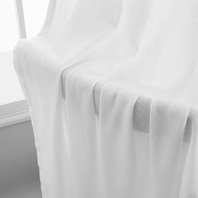 Grommet White Linen Curtains 90 Inch Length 2 Panels Set Living Room Light Filtering Semi Sheer Linen Drapes Boho Farmhouse Privacy White Window Curtains 90 Inches Long for Bedroom Office 40x90