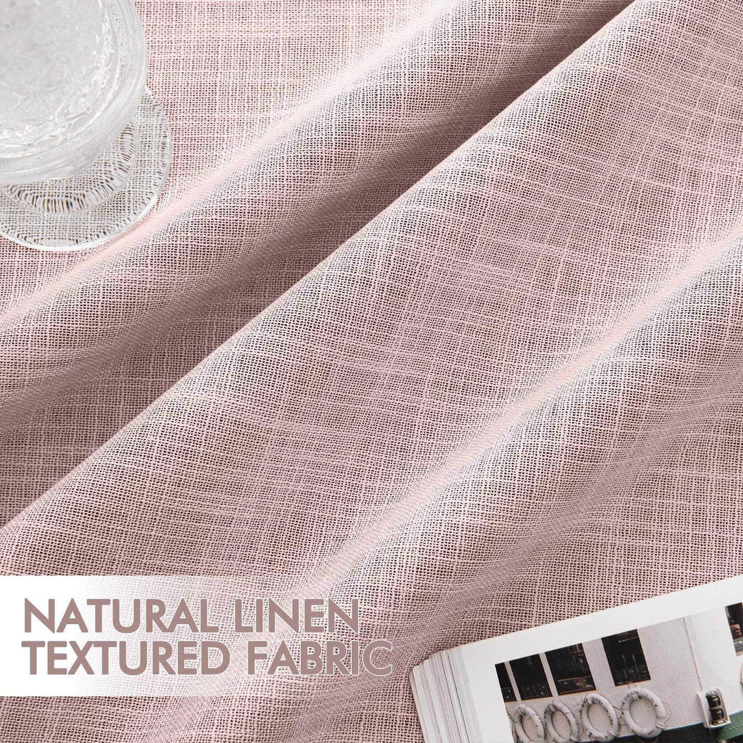 MIULEE Baby Pink 100% Blackout Linen Curtain 102 Inch 2 Panel Set Double Sided No Coating Pinch Pleated Back Tab Floor to Ceiling Black out Thermal Insulated Bedroom Living Room Darkening Window Drape