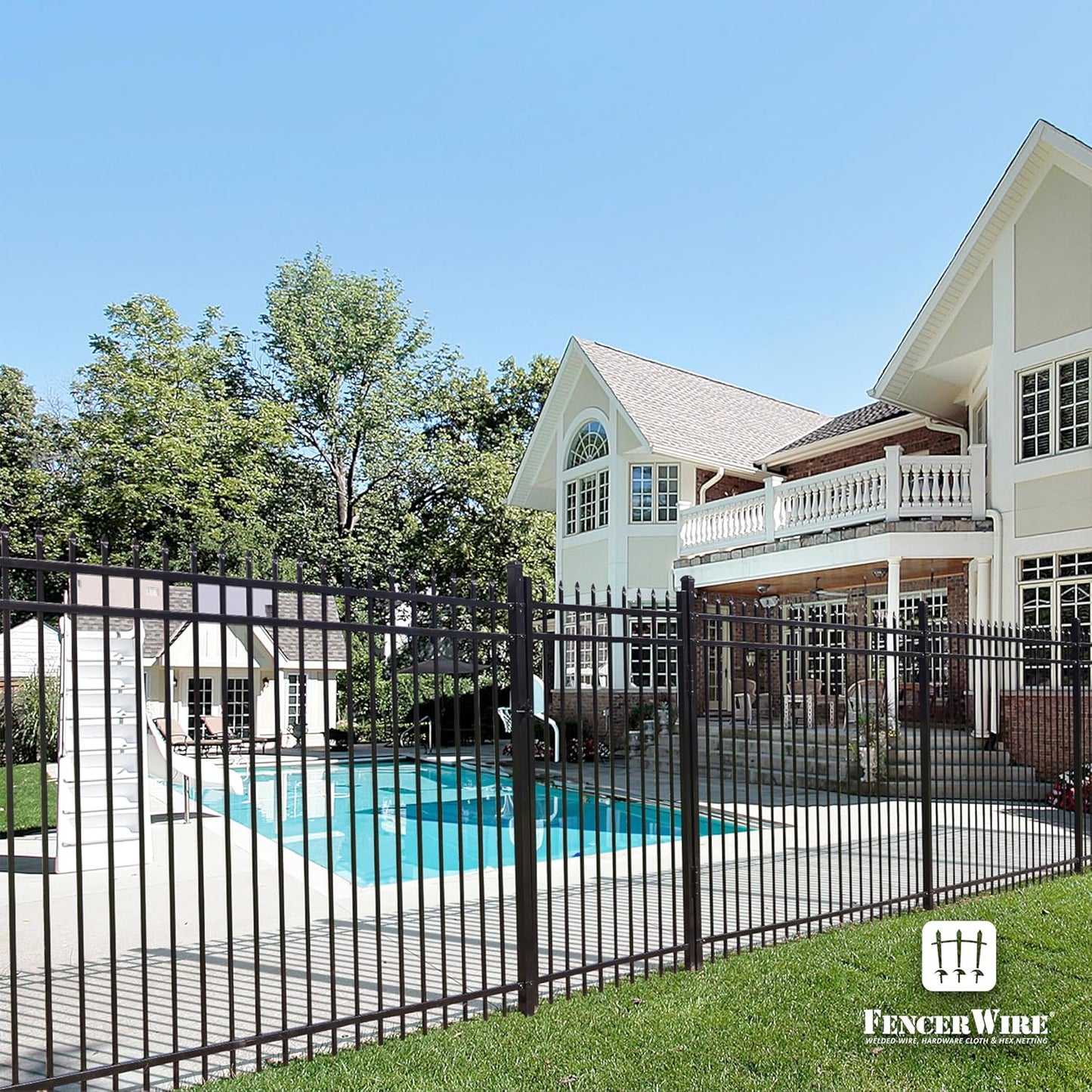 Fencer Wire Pack of 5 Heavy Duty 8FT Outdoor Steel Fencing Border Post, 16 Gauge Anti-rust Metal Fence Post, 2” Diameter Decorative Garden Fence Post, Black, FPSPS16-B8X5 FW