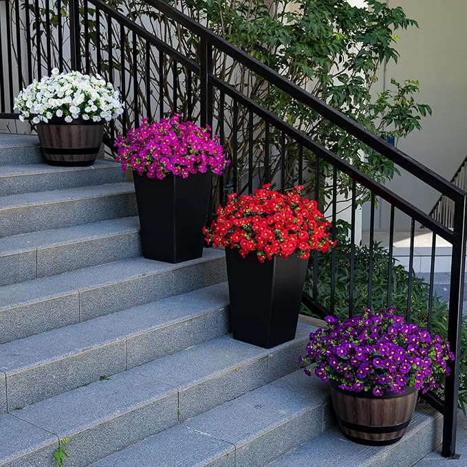 Nigirior Artificial Faux Flowers for Outdoor 16 Bundles Boxwood Fake Morning Glory for Planter,UV Resistant Fake Flowers for Home Porch Patio Outside（Red）