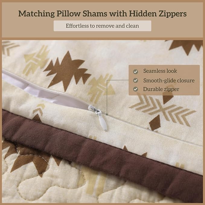 Paseo Road Dakota King Quilt Set, 3 Piece Rustic Western Bedding Set with Pillow Sham, Lightweight Reversible Cotton Quilt with Southwestern Aztec Pattern, Soft Breathable Cozy Boho Bedding