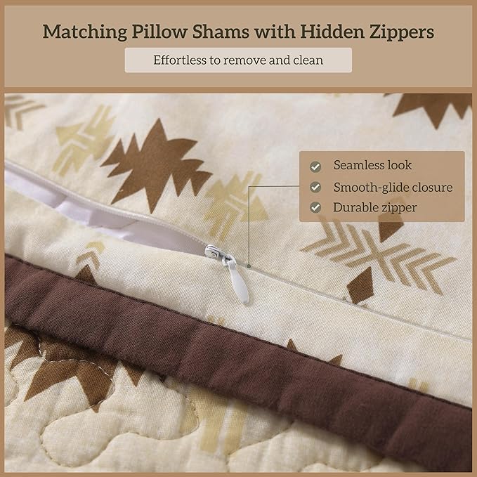 Paseo Road Dakota Queen Quilt Set, 3 Piece Rustic Western Bedding Set with Pillow Sham, Lightweight Reversible Cotton Quilt with Southwestern Aztec Pattern, Soft Breathable Cozy Boho Bedding