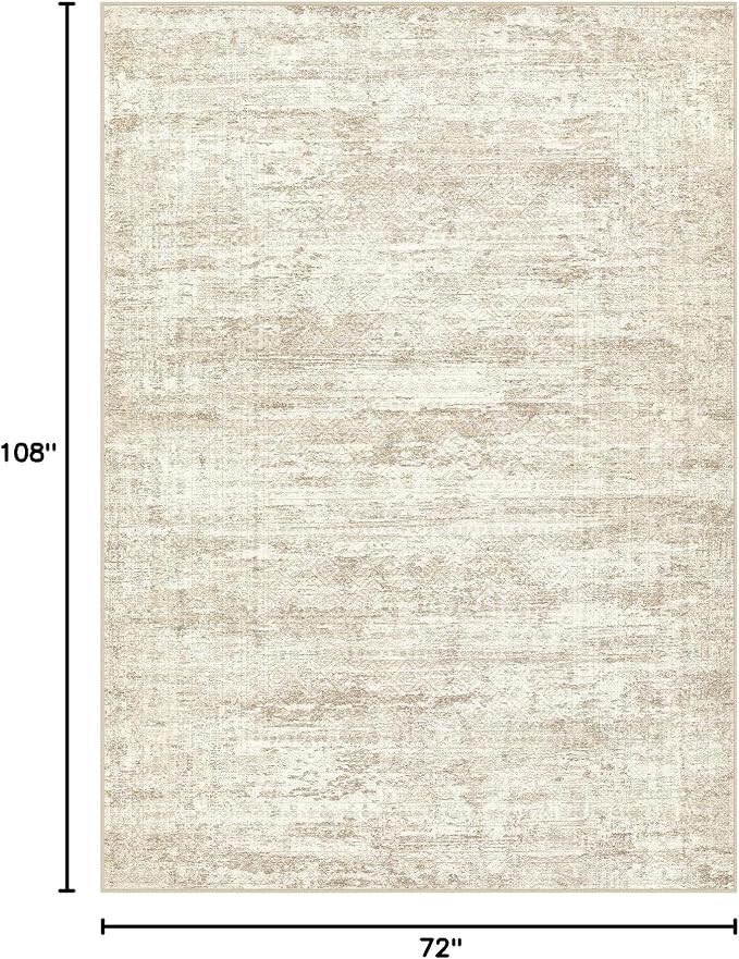 UERMEI 6x9 Area Rug Living Room Rugs - Washable Neutral Modern Abstract Soft Thin Rug Indoor Floor No Slip Rug Carpet for Bedroom Under Dining Table Home Office Decor - Beige/Brown