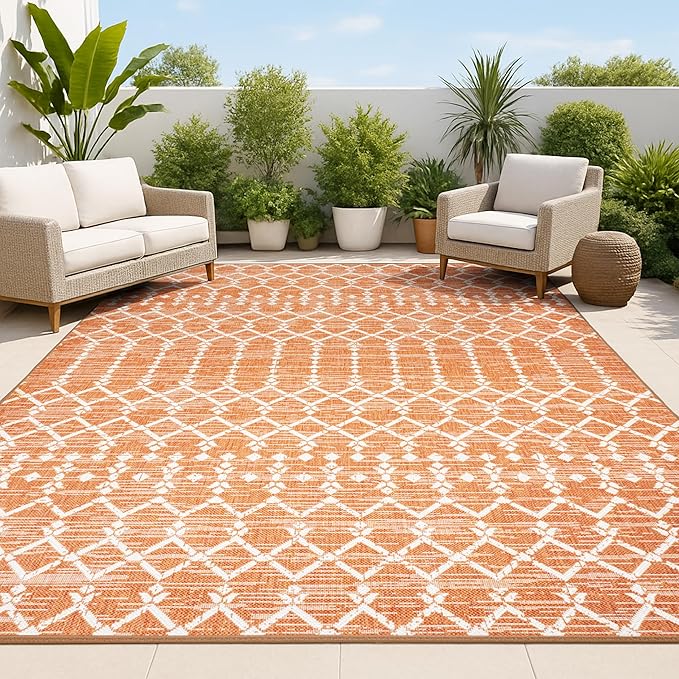 JONATHAN Y Moroccan Geometric Indoor Outdoor Area Rug 4X6 Orange/Cream, Ourika Textured Weave for Backyard, Patio, Porch, Easy-Cleaning, High Traffic, Pet-Friendly, Non-Shedding (SMB108P-4)