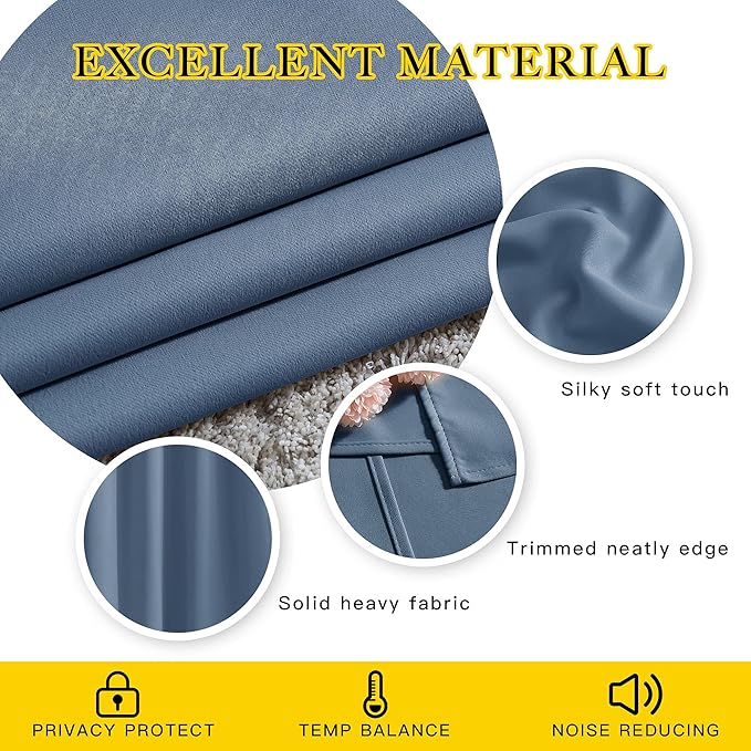 NICETOWN Patio Blackout Curtain Panels - Thermal Insulated Grommet Blackout Drapes Light Blinds Room Darkening Window Treatments for Villa/Cottage (2 Panels, W80 x L95, Stone Blue)