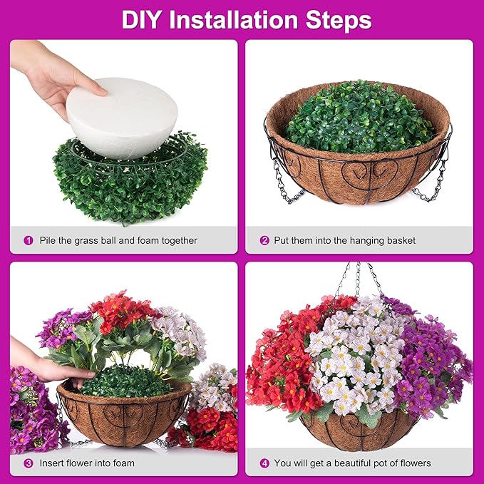 Artificial Fake Hanging Plants Flowers Basket for Spring Outdoor Decoration, Faux Silk Daisy UV Resistant Look Real with Eucalyptus Leaves Summer Decor for Home Patio Garden Outside(Red Purple White)