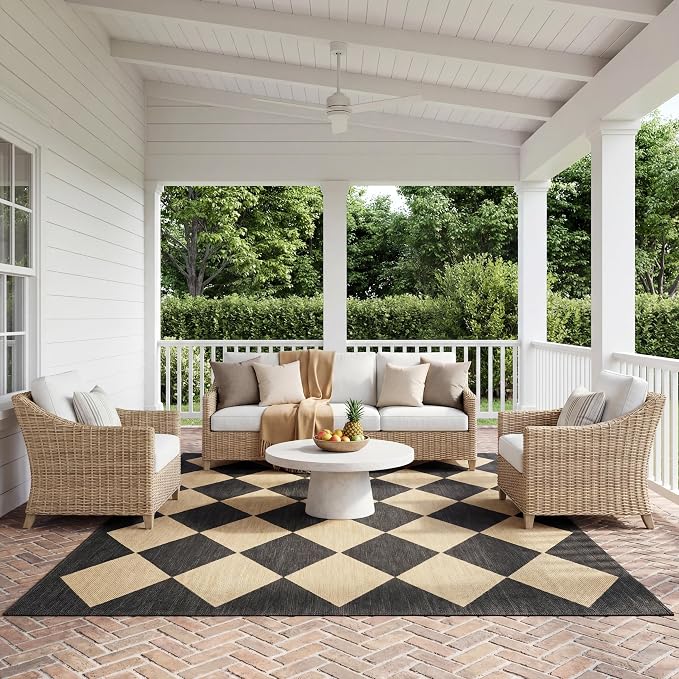 Nuloom Outdoor Performance Collection Sabina Dark Grey/Ivory, 8' Round, Soft, High Traffic, Stain Resistant, Easy Clean, Durable Area Rug for Indoor/Outdoor Patio, Deck, Porch, Garden, Courtyard