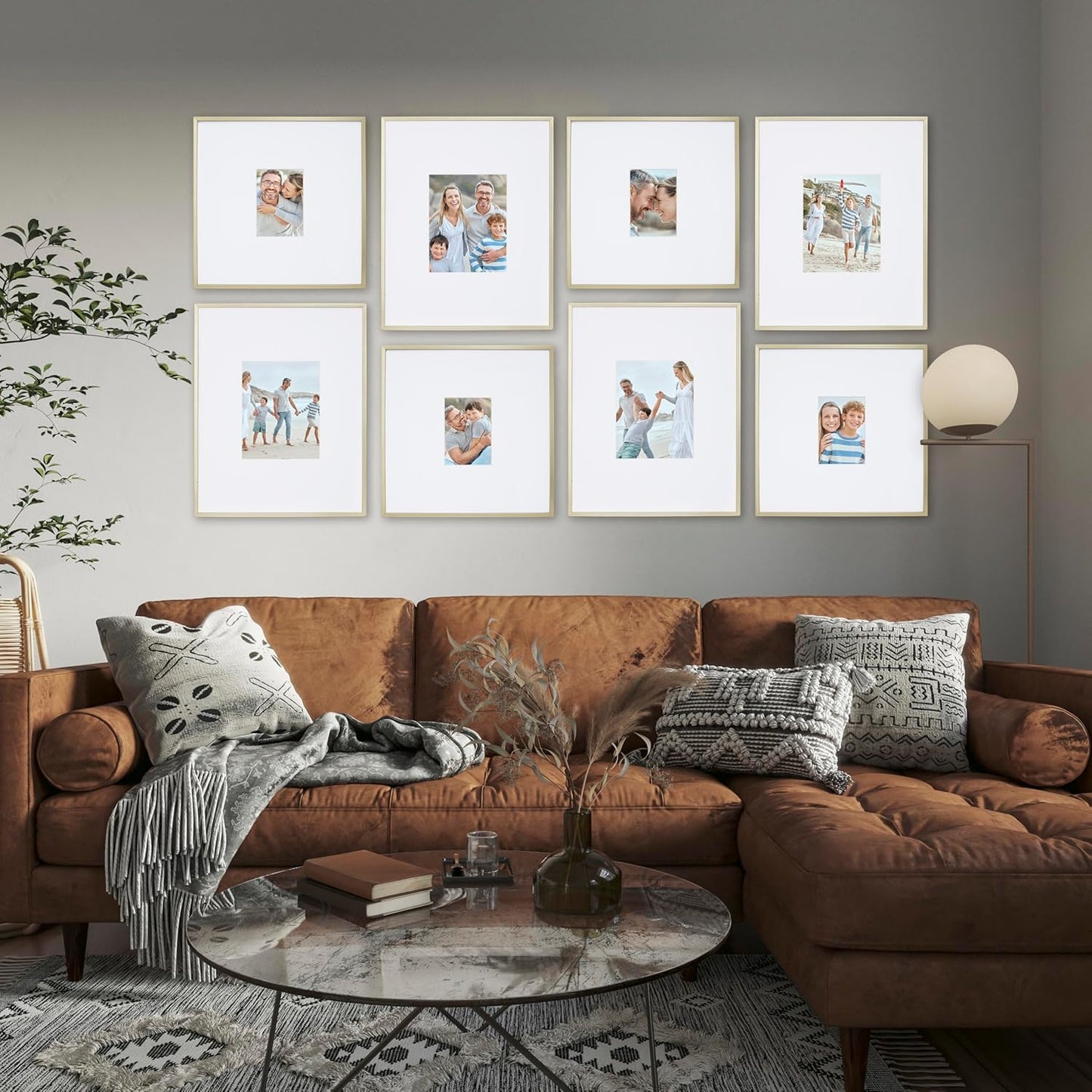 Camden Reed Arcadia 8 Piece Oversized Gallery Wall Frame, 16x20 and 16x16 Inch Matted Frames for Featuring 8x10 and 5x7 Inch Photographs or Art Prints, Gold Finish