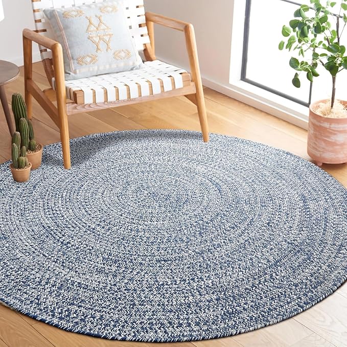 Superior Indoor/Outdoor Area Rug, Dual-Tone Reversible Braided Floor Decor for Patio, Front Porch, Entryway, Living Room, Office, Nursery, Artistic Home, 6' Round, Denim Blue-White