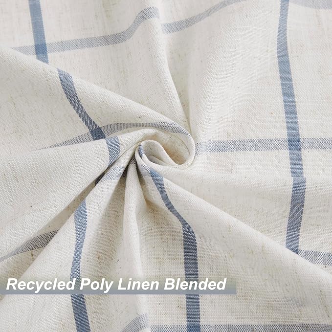 Vision Home Blue Plaid Linen Pinch Pleated Tier Curtains 30 inch, Checkered Semi Sheer Kitchen Curtains with Back Tab & Hooks, Light Filtering Small Window Panels for Bathroom Laundry, 25" Wx30 Lx2