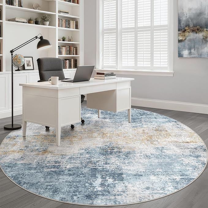 10ft Round Rug Living Room: 10x10 Washable Large Neutral Circle Area Rug Abstract Soft Modern Stain Resistant Indoor Floor Non-Slip Carpet for Bedroom Nursery Kids Office Playroom Dining Room
