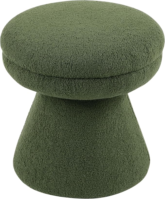 Furniture of America Rami Modern 18-inch Mushroom-Shape Upholstered Ottoman with Tapered Pedestal, Vanity Stool Chair, Small Foot Stool for Bedroom, Living Room, Entryway, Green