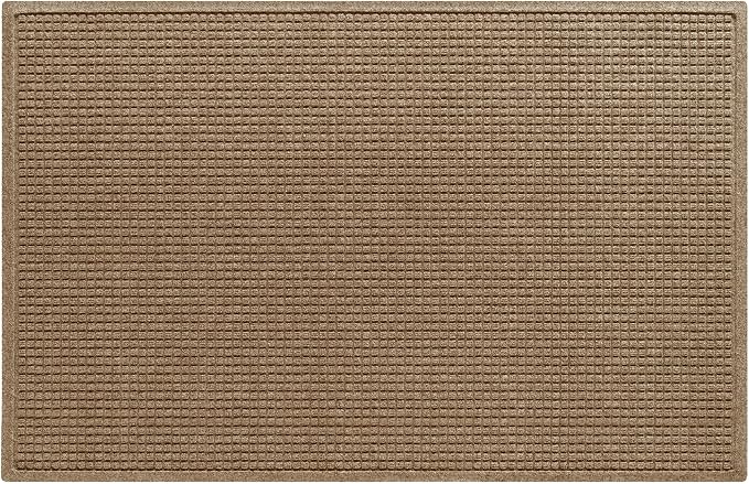 WaterHog Squares Front Door Mat Indoor Outdoor Entrance, Absorbent All-Weather Doormat with Non-Slip Rubber Backing, Dirt & Moisture Trapper, Low Profile, Easy Clean, Made in USA, 45.5"x70" Camel