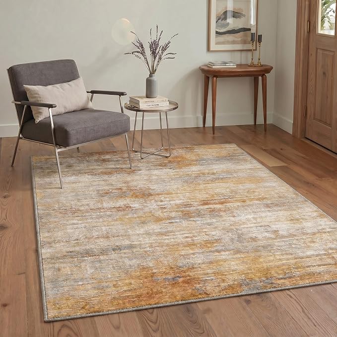 BEIMO Area Rugs 10x14 for Living Room Bedroom, Modern Abstract Machine Washable Rug, Large Soft Low Pile Floor Cover with Non Slip Backing for Dining Room, Dusty Orange Beige