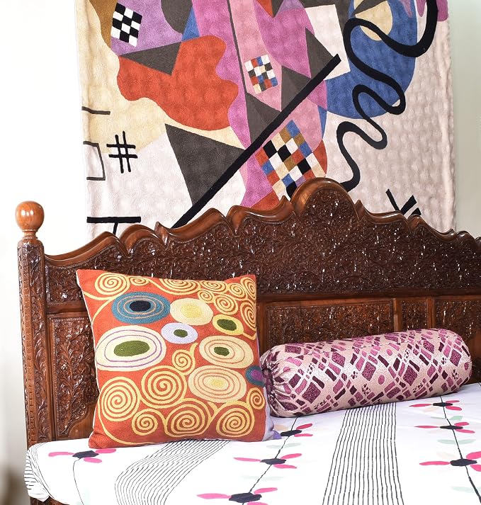 Klimt Rust Pillow Cover | Art Nouveau Bronze Pillows | Mid Century Modern Copper Pillowcase | Modern Chair Cushion | Modern Farmhouse Pillows | Hand Embroidered Wool Size 18x18