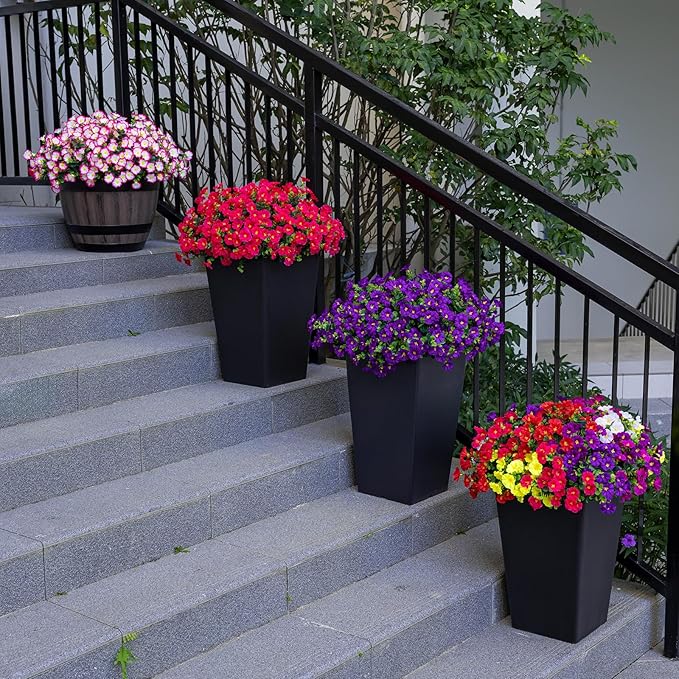 Nigirior Artificial Faux Flowers for Outdoor 16 Bundles Boxwood Fake Morning Glory for Planter,UV Resistant Fake Flowers for Home Porch Patio Outside（Purple）