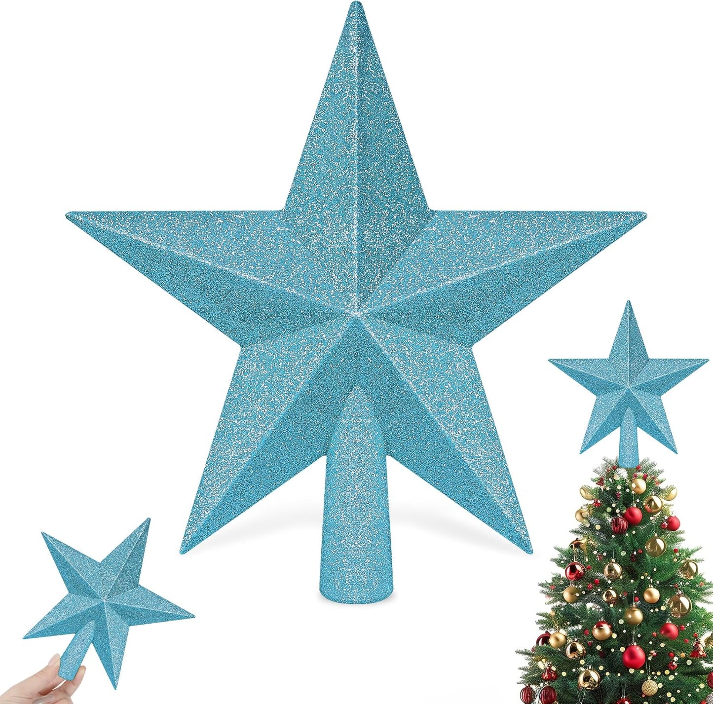Christmas Tree Topper, Blue 8" 3D Star Tree Topper Decorations, Christmas Tree Topper Bethlehem Star Ornament, Glitter Waterproof Shatterproof Xmas Tree Decor for Holiday Xmas Home Indoor Outdoor
