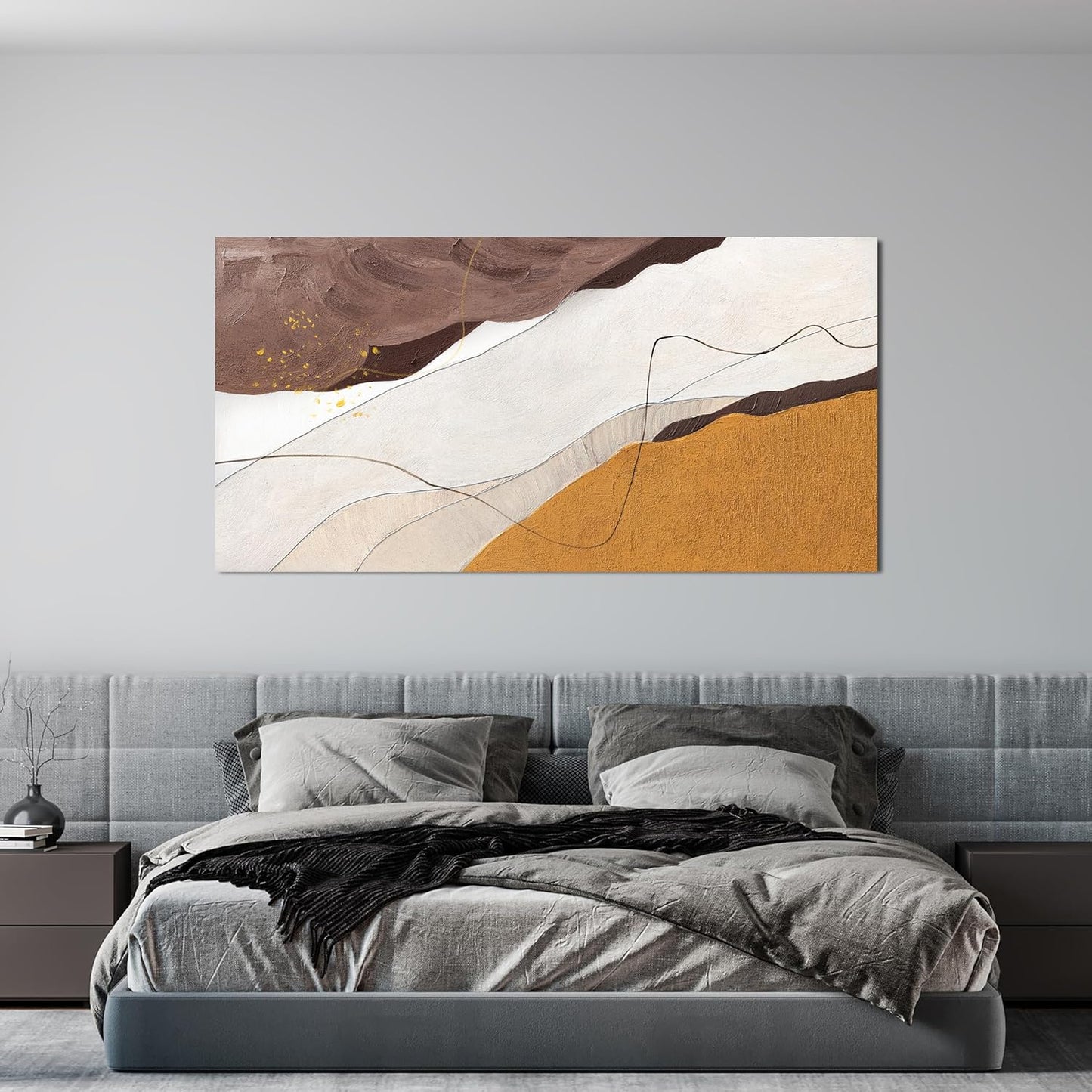 Canvas Wall Art Decor Abstract Canvas Art Wall Decor Large White Wall Art Prints Abstract Modern Minimalist Wall Art Decorations Brown Artwork for Walls Bedroom Office Kitchen Wall Decor 24" X 48"