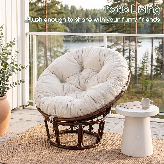 HIGOGOGO Papasan Chair Cushion with Chenille Cover (Without Chair), Soft Supportive Cushion, Beige, 48 x 48 Inch