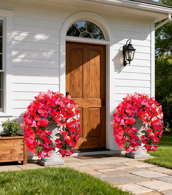 HyeFlora Bougainvillea Artificial Hanging Flowers Plants for Outdoors Decoration, 2pcs Fake Flowers Silk Bougainvillea Vines Realistic UV Resistant Faux Flowers for Outdoor Planters Porch Patio, Mix