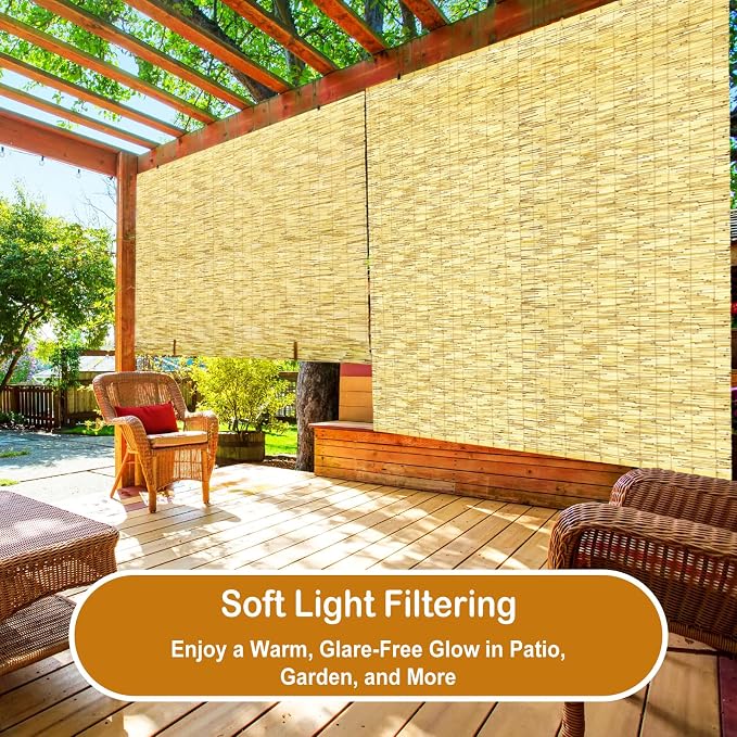 DoubleFill 2 Pcs Bamboo Shades Outdoor Reed Roll up Blinds 72" W x 72" H Blackout Sunshade Cordless Bamboo Blinds for Home Porch, Patio & Windows Decor Shutters Sunlight Privacy Screen(Natural)