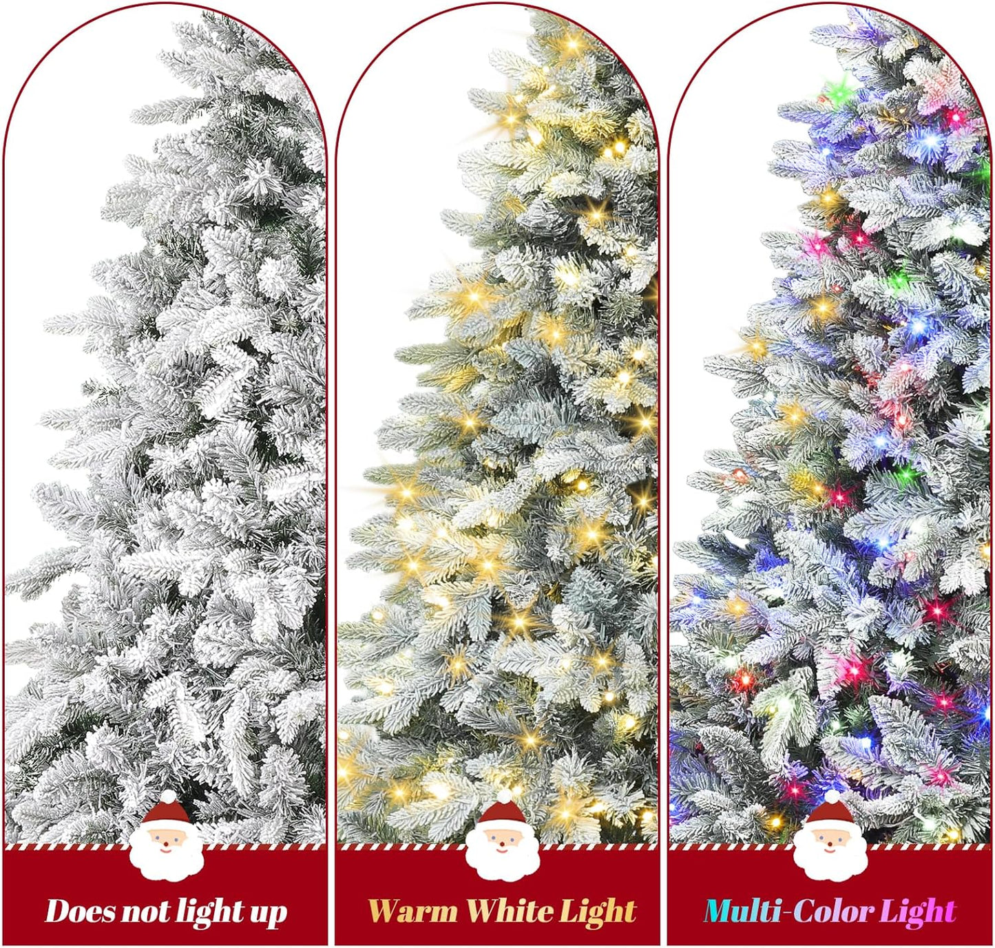 9FT Snow Flocked Pre-Lit Christmas Tree with 360° Rotating Base, 2512 PE/PVC Tips, 600 LED Lights, 8 Modes, Dimmable and Timer Functions, Musical Artificial Xmas Tree for Holiday Decor