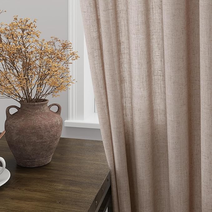 Oatmeal Linen Curtains 90 Inch Length 2 Panels Set for Living Room Rod Pocket Back Tab Window Drapes Light Filtering Modern Farmhouse Curtain 90 Inches Long for Dining Room Bedroom Nursery 52x90