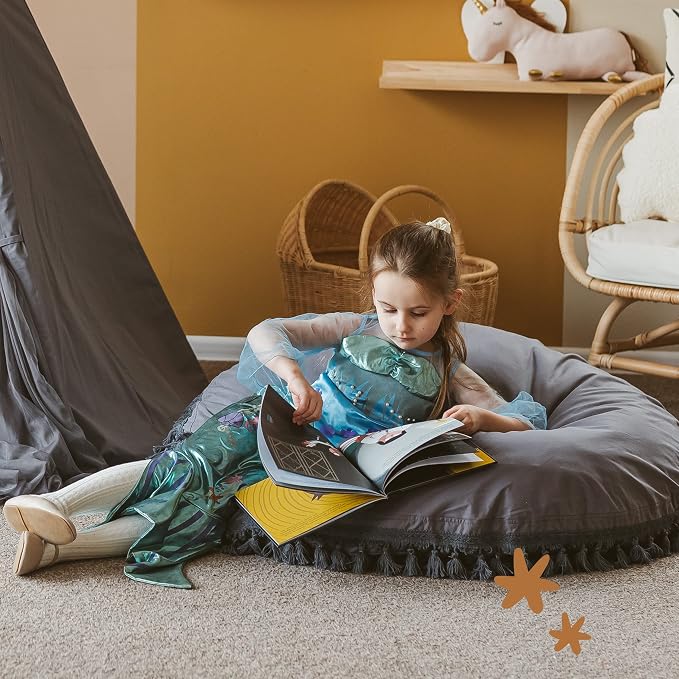MINICAMP Large Kids Floor Cushion – Ultra Fluffy Washable Bean Bag Chair & Reading Pillow with Boucle Sherpa Cover – Soft Kids Lounger Floor Seat for Playroom, Bedroom or Nursery - Made in EU