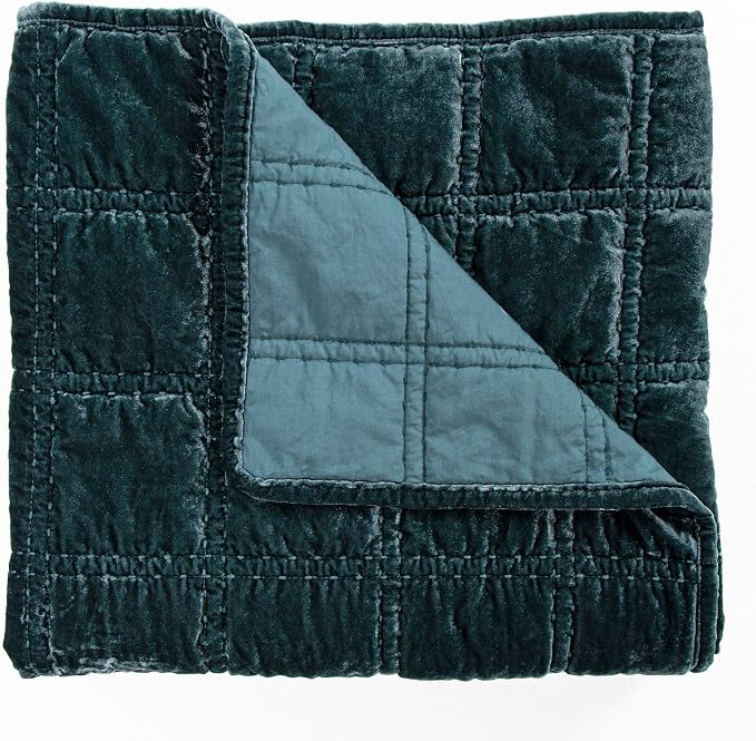 HiEnd Accents Stella Faux Silk Velvet Throw Blanket Storm Blue, 50x60 inch, Double Stitch Plush Soft Cozy Blankets, Luxury Decorative Throws for Couch, Bed, Sofa, Chair