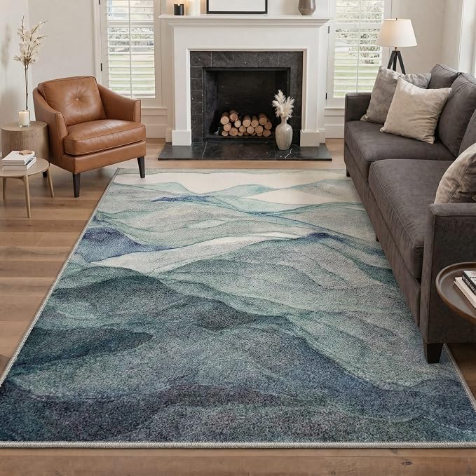 BEIMO Area Rugs 10x14 for Living Room Bedroom, Modern Abstract Machine Washable Rug, Large Soft Low Pile Floor Carpet with Non Slip Backing for Dining Room, Dusty Teal