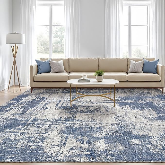 6x8 Area Rug Living Room: Washable Large Abstract Modern Soft Rug Stain Resistant Indoor Floor Non Slip Accent Carpet for Bedroom Nursery Playroom Dining Room Office Dorm Home House- Navy Grey