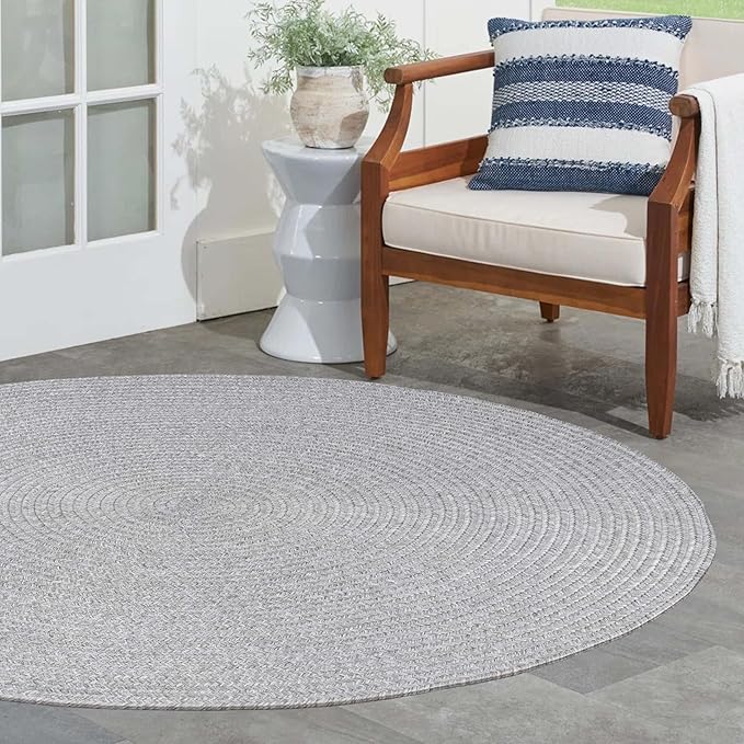 Superior Indoor/Outdoor Area Rug, Reversible Braided Floor Decor for Living Room, Kitchen, Patio, Front Porch, Modern Boho Farmhouse Rugs, Hardwood, Bedroom Accessories, 4' Round, Slate