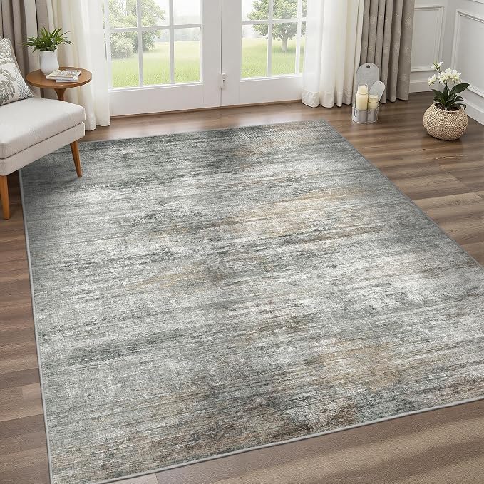 BEIMO Area Rugs 8x10 for Living Room Bedroom, Modern Abstract Machine Washable Rug, Large Soft Low Pile Floor Cover with Non Slip Backing for Dining Room, Ash Gray Brown