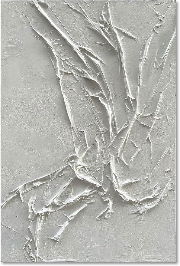 NANKAI Hand-Painted White Texture Abstract Art Painting Minimalist Art Home Office Hallway Wall Decoration Oil Painting 24x36 inches