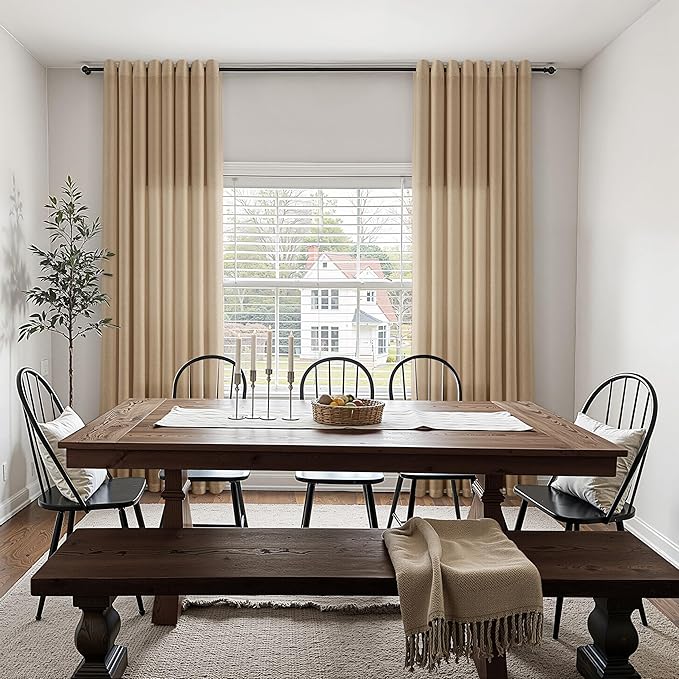 Sand Beige Linen Curtains 96 Inches Long for Living Room Grommet Top Privacy Light Filtering Luxury Neutral Window Decor Lightweight Breathable Sheer Drapes for Bedroom Dinner Room 52x96, 2 Panels