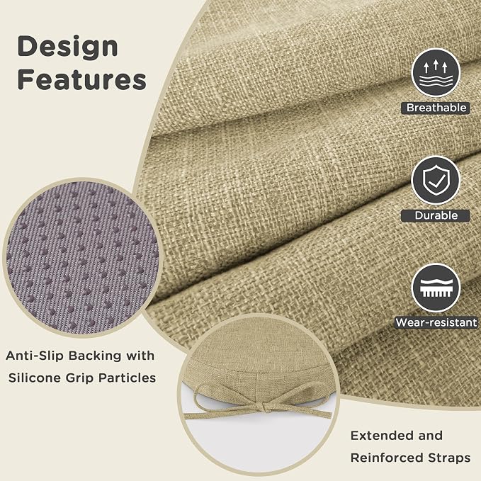 AddGrace Round Bar Stool Cushions with Ties Set of 2 Non Slip Seat Cushions 12x12 Inch Washable Chair Pads Removable Washable Cover Beige