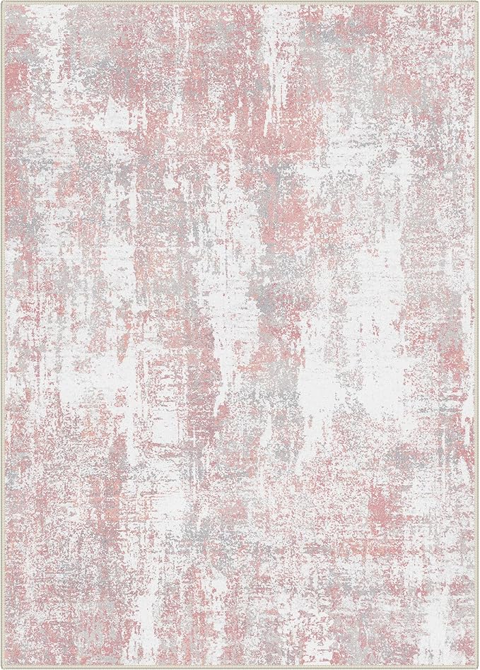 BEIMO Area Rugs 5x7 for Living Room Bedroom, Modern Abstract Machine Washable Rug, Large Soft Low Pile Floor Carpet with Non Slip Backing for Dining Room, Pink/Grey