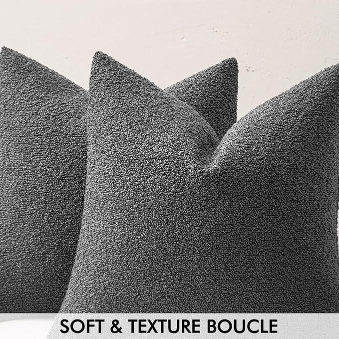 MIULEE 18x18 Inch Decorative Pillow Covers for Couch Bed Set of 2 Textured Boucle Neutral Throw Pillow Covers Dark Gray Grey Accent Solid Pillowcases Sofa Living Room Home Decor